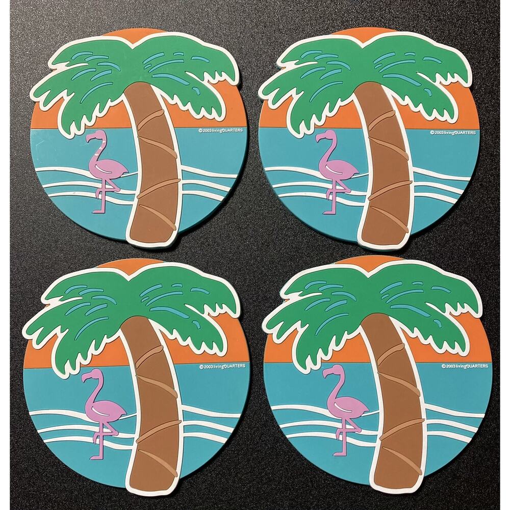 Vintage Living Quarters Flamingo Palm Tree Decorative Coasters Set of 4